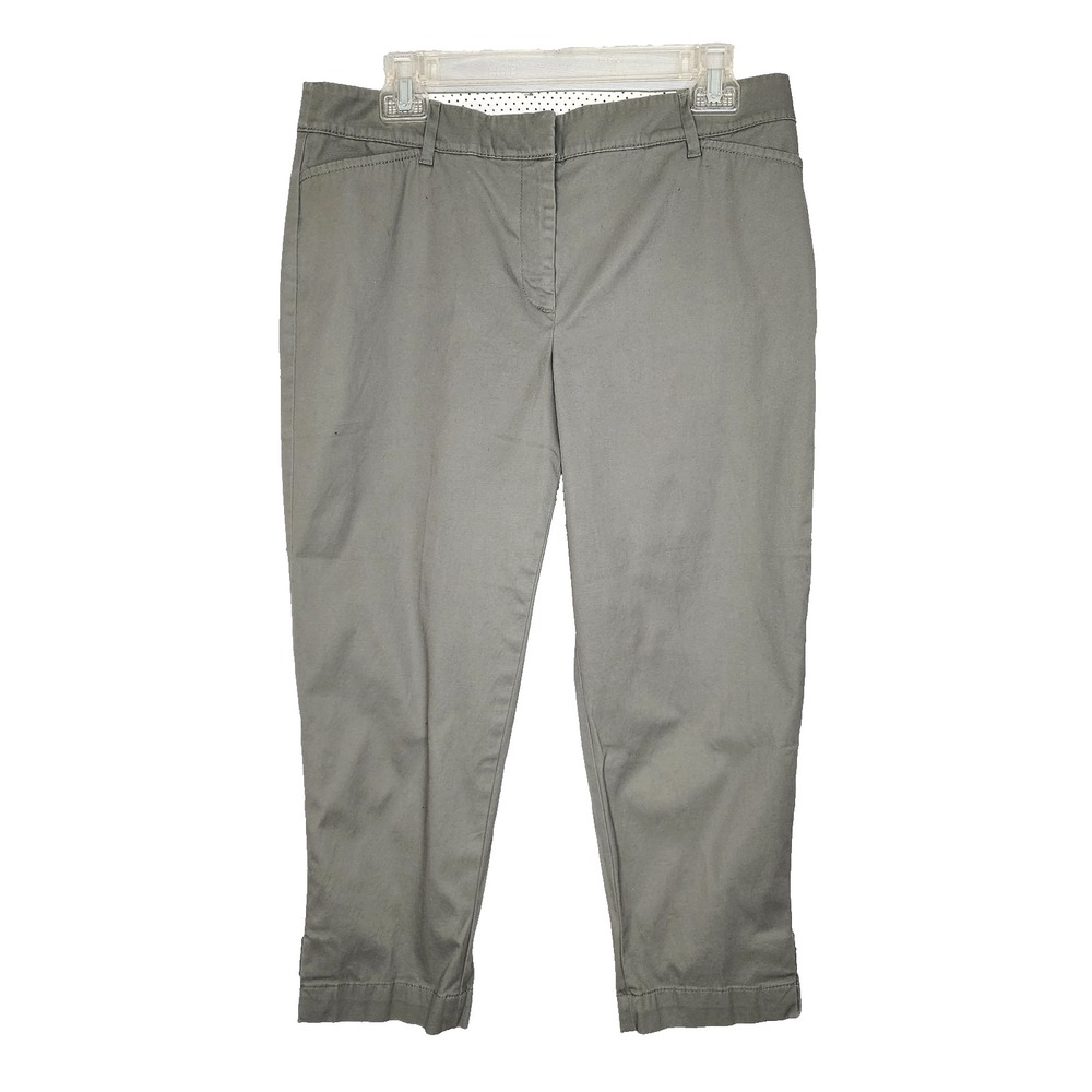 TALBOTS Size 8P Perfect Crop Chino Pants Cotton Stretch Olive Green Coastal Mom